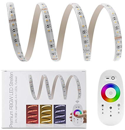 Premium 24V LED Streifen IP65 RGBW 4-in-1 60 LED/m 5050 Funk-SET & Installationsnetzteil Netzkabel 15m