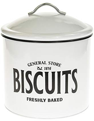 General Store Retro White Metal Airtight Biscuit Cookie Storage Tin Box Canister