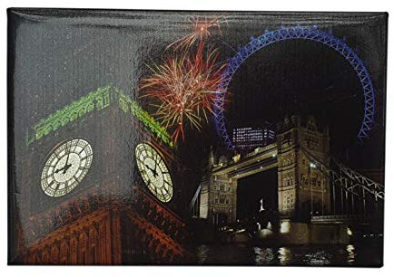 Thomas Benacci London by Night Fridge Magnet - Photo Collage/Big Ben/Tower Bridge/Eye/Fireworks/British New Year's Eve Souvenir from England United Kingdom