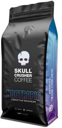 Skull Crusher Cognitive Enhancer Ground Coffee - Premium Rainforest Alliance Certified High Caffeinated Ground - Warning: World's Strongest Coffee Blend Infused with Potent Nootropics - (500g)