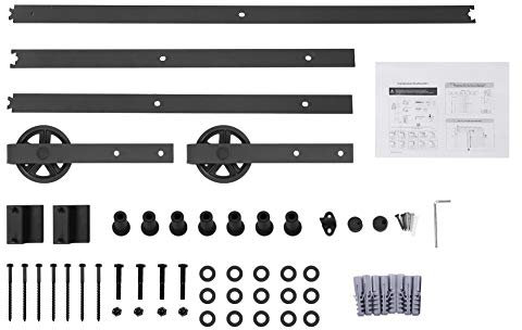 Haofy 8FT Intérieur Extérieur Coulissant Matériel de Porte de Grange Rails à Rouleaux Placard Placard Armoire de Rangement Kit, Armoire Coulissante Grange Porte Quincaillerie Kit de Piste