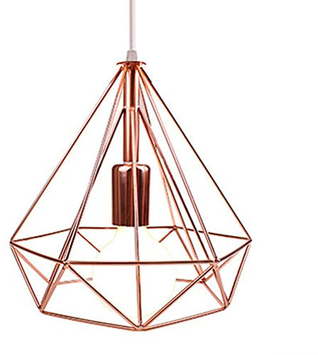 STOEX Vintage Suspension Industrielle Lustre Abat-jour Éclairage Douille E27 Edison Plafonnier Métal Ø25cm, Or rose (Sans ampoule)
