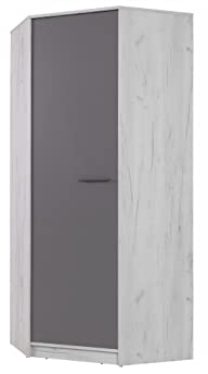 Furniture24 Eckkleiderschrank Rest R14 Drehtürenschrank 1 türiger mit 2 Kleiderstangen 4 Einlegeboden Schrank Eckschrank Craft Eiche/Aschgrau/Grau, 85/195/85