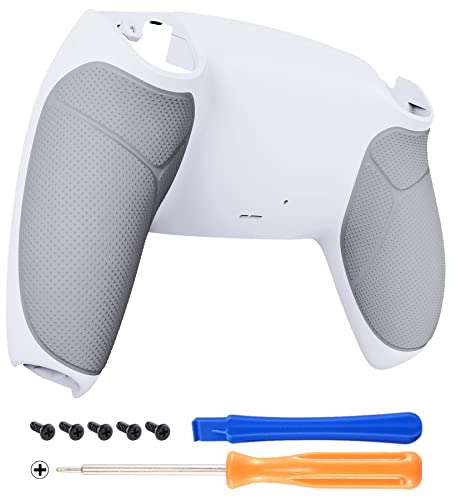 eXtremeRate Rückseite Abdeckung Case kompatibel mit ps5 Controller, Ersatzteile Custom Backplate Gummiert Griff Rückgehäuse Back Shell Cover Zubehör für ps5 Controller BDM010/020/030-Weiß Grau