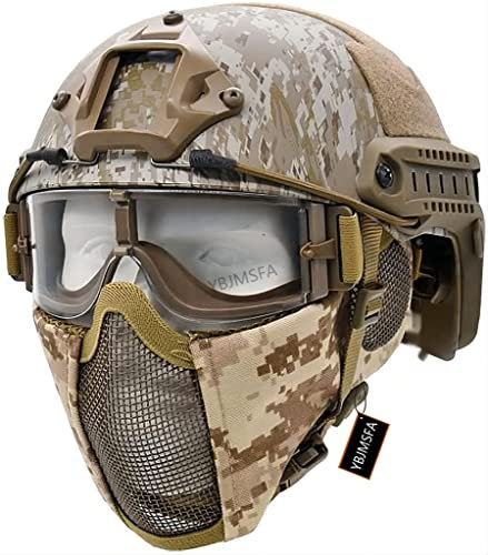 PJ Fast Tactical Helm Kombiniert Faltbare Halbmaske Und Taktische Ausrüstung Tricolor-Brille für Paintball, CS-Rollenspiel-Set
