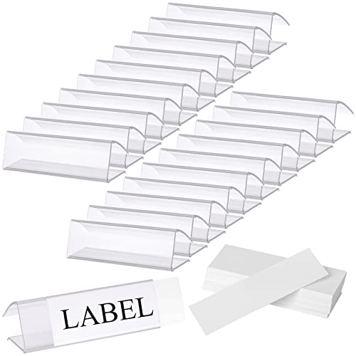 Hedume 100 Pcs Plastic Label Holder with 100 Pcs Label Inserts, 7.6 x 2.5cm Clear Plastic Shelf Label Holder, Shelf Sign and Ticket Holder, Clips On to Shelves 5/8 to 3/4 (0.6 to 0.75cm) Thick