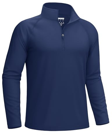 KEFITEVD Mens Long Sleeve Running Tops Summer UPF 50+ Sport Shirts UV Protection Outdoor Tops with 1/4 Zip,Navy Blue,S