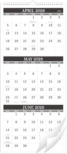 Wandkalender 2023–2024 – 3-Monats-Kalenderanzeige (gefaltet in einem Monat), Mai 2023–Juni 2024, 27.9x66 cm, groß, liegend Flach Ideal zum Organisieren – klassisch