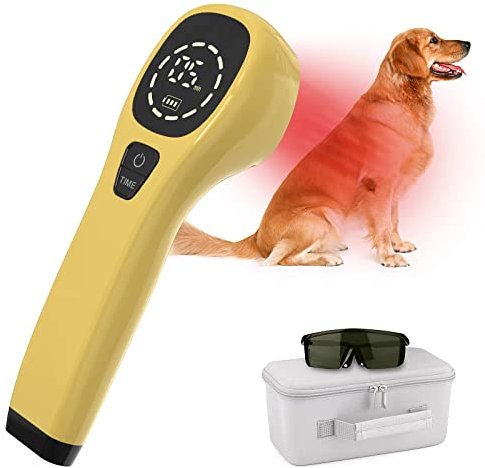 iKeener Haustier/Tierarzt Therapiegerät, Kalte Lasertherapie Lindert Gelenkschmerzen Tieren,Tragbares Rotlicht-Handtherapiegerät mit 650nm & 808nm Wellenlänge,für Pferde,Hunde,Katzen & Andere (Gold)