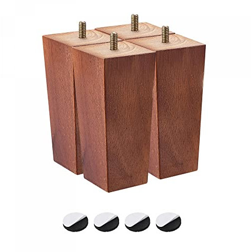 sourcing map Furniture Legs, 6 Inch(150mm) Set of 4 Square Solid Wood Couch Legs Feet Chair Table Feet Sofa Support Replacement Parts, Brown