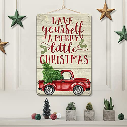 Metall-Blechschilder im Vintage-Stil, rote LKW-Weihnachtsdekoration, Retro-Schild, Landhaus-Weihnachtsdekoration, Aufschrift Have Yourself a Merry Little Christmas, 30,5 x 20,3 cm, Blechschild,