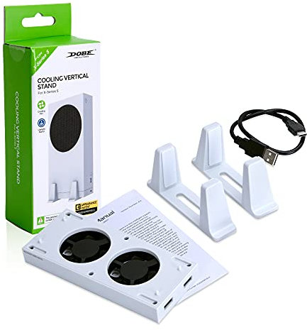 i-Fuel Vertical Stand with Cooling Fans for Xbox Series S Console, 3 Levels Adjustable Fans Rotate Speed with Type-C Power Input, USB Charging and Data Transmission Ports, White