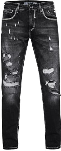 Rusty Neal Destroyed Herren Jeans Hose 'MINO' Slim Fit Stretched Jeans mit Detailreicher Ziernaht Streetwear Freizeit Hose Kontrast-Naht Destroyed-Pants 242