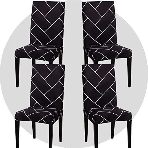ZHILING Stuhlhussen Bezüge Set von 4 Super Fit Stretch abnehmbare waschbare Esszimmerstuhl Protector Cover Sitzbezug für Hotel, Esszimmer, Zeremonie, Bankett Hochzeitsfeier(Schwarzer Stil)