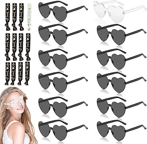 JOKILY Retro Herz Party Sonnenbrille, 12 Stück, Schwarz
