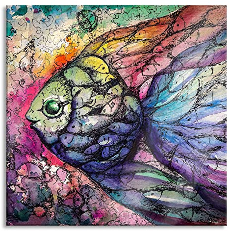 Pixxprint Glasbild, Wandbild auf Echtglas, Bunte Fische Kunst, 40x40 cm, inkl. Aufhängung und Abstandshalter