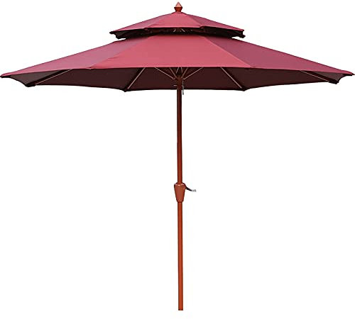 Parasol de terrasse rond rouge, parasol de jardin de protection solaire de 2,7 m avec manivelle et 8 nervures, parapluie de table à manger de marché pour piscine de plage de pont good