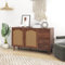 Sweiko Rattan Kommode mit 2 Schubladen und 3 Türen, Sideboard mit Braune Massivholzbeine Schubladenkommode Verstellbares Regal Holz Mehrzweckschrank für Flur Schlafzimmer Wohnzimmer Badezimmer