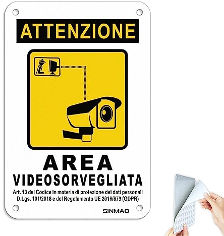 SINMAO Cartello Videosorveglianza | Cartello Area Videosorvegliata Piccolo GDPR 2020 Adesivo 10x15cm