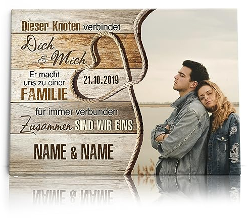 Liebesleinwand Personalisiertes Foto-Leinwandbild gestalten | Zusammen sind wir eins | Geschenk zum Jahrestag, Hochzeitstag, Verlobung, Hochzeit | Leinwandbild gestalten mit Foto, Namen und Datum