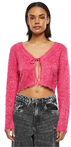Urban Classics Damen Strickjacke Ladies Tied Cropped Feather Cardigan hibiskuspink XXL