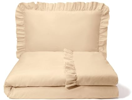 balbina Kinderbettwäsche Baumwolle, 2-teilige Babybettwäsche, Bettwäsche-Set für Kinder, Bettwäsche mit Rüsche & Reißverschluss, Bettbezug 100 x 135 cm & Kopfkissenbezug 60 x 40 cm, Beige