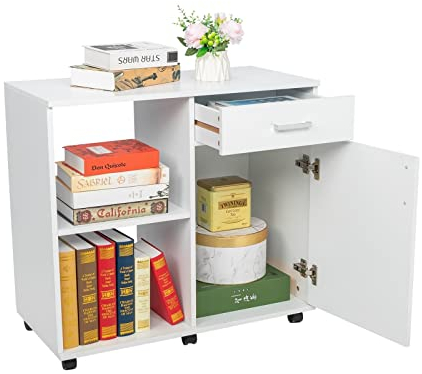 Aktenschrank Großer mobiler Aktenschrank aus Holz, 80 x 40 x 74 cm, linker Rahmen, rechter Aktenschrank for das Home Office Büroschrank (Color : White)