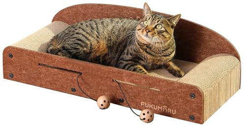 FUKUMARU Rascador para Gatos 66 cm, De Fieltro Cartón Ondulado Reciclable con Pelota de Juguete,Color Caramelo,Talla Grande