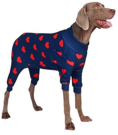 Spark Paws Hundepyjama, ultraweich und 4-Wege-Stretch, Erholungsanzug nach Operation, Schlafanzug Onesie für Kleine, Mittlere und Große Hunde - Hearts - 2XL