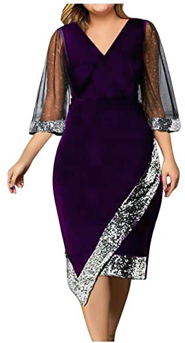 Robe Femme Chic Et Elegant Robe De Fete Femme Paillette Robe Cocktail Robe A Sequin Femme Robe De Bal Femme Robe Pailette Robe Cocktail Femme Mariage Robe Manche Longue Grande Taille (Violet, XL)