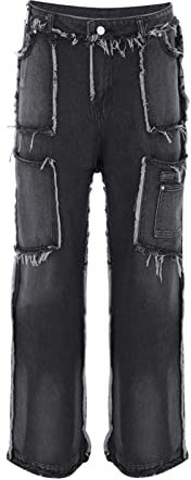 Lightning Deals of Today Prime Clearance Herren Cargohose Herren New American Street Ragged Edge gespleißte Straight Leg Jeans Made Old Hip Hop Loose Small Wash Jeans