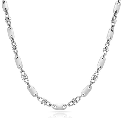 TAIPAN Plattenkette bewegliche Steigbügelkette glänzende Edelstahl Kette 5mm 55cm 60cm 70cm mit Schmuckbox und Putztuch (55)