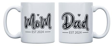 2er Set Tassen für Mama und Papa - Eltern 2024 - EST 2024 - Erstmalige Eltern - Muttertag Vatertag, Geschenk für Eltern und werdende Eltern, Geburtstag und Neulinge (2er Set - 2024 Weiß)