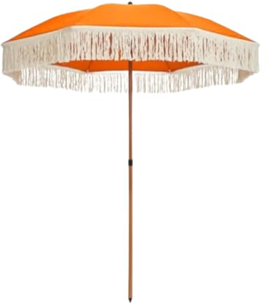 newgarden - Sombrilla de Tela y Flecos para Exterior, Playa, Jardin Ø 220 cm Plegable. Estructura de Acero Inoxidable Altura Ajustable para la Terraza y el Balcón (Naranja)