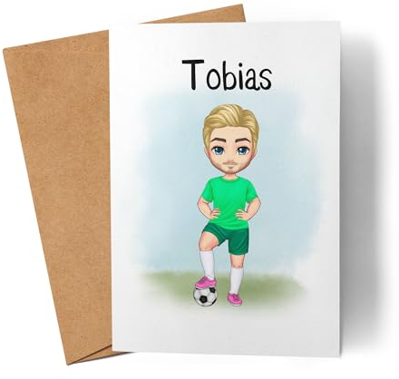 Kiddle-Design Fussball Karte Personalisiert mit Namen Fußball GrußkartePersonalisiert Fanartikel Kinder Jungs Männer Fussball geburtstagskarte