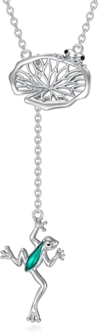YAFEINI Frosch Y Kette für Damen 925 Sterling Silber Verstellbare Lariat Frosch Anhänger Halskette Schmuck Geschenke für Frauen Mädchen(Frosch Kette)