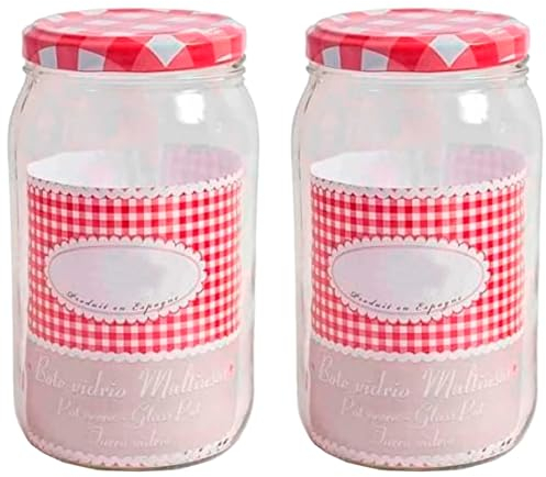 Acan Tradineur - Pack de 2 Botes Multiusos con Tapa de Rosca - Fabricado en Vidrio - Ideal para Mermelada, Miel, Frutos Secos, Especias - Ø 20,5 x 12 cm - 2 L
