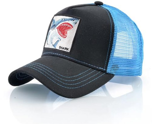 ZXRSJBL Shark Sports Mesh Cap, Bestickte Tier-Baseballmützen, Duck Caps für Männer und Frauen mit Aufnähern (BK+BU2,L)