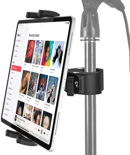 Dosvsi Tablet Mount for Mic Stand, Tablet Music Stand Holder, Adjustable Tablet Microphone Stand, 360° Swivel Sheet Music Clamp for iPad 12.9 Pro Air Mini, Galaxy Tabs, iPhone, 4-13 Tablets & Phones