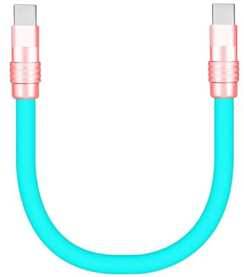 chubbycable Color Block Chubby Power Bank Friendly Cable Short USB C Cable Ultra-Thick Silicone Fast Charging Cord for Phone Computer Tablet, Light Blue+Light Pink, Type-C to Type-C, 0.32FT