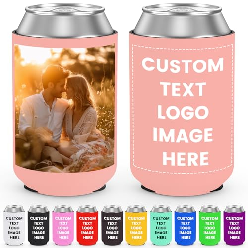 Custom Can Cooler Sleeves Bulk Personalised Foldable Insulated Beverage Bottle Holder with Logo Image Text for Wedding Graduation Birthday Party, 1-1000PCS