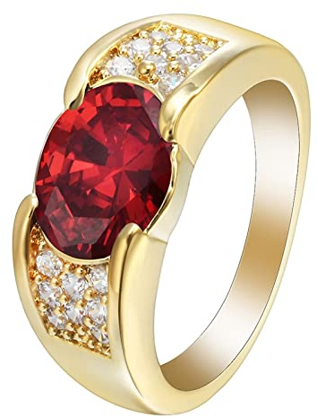 Ringe Damen mit Stein, Gold Rings Elegantes Ovales Zirkonia-Rot Vergoldet Schmuck Größe 62 (19.7) mit Box