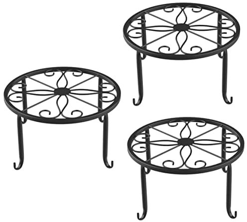 Baobiutin Plante en Pot Stands Holder Conteneur de Jardin Round supporte la Rouille en métal Durable Noir pour Les Supports de Plante en Pot de 3 pcs en Plein air