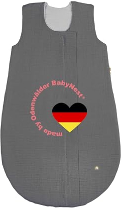 Odenwälder BabyNest Sommer-Schlafsack | Babyschlafsack ohne Ärmel | Kinderschlafsack ab 0 Monate | Sommerschlafsack atmungsaktiv & pflegeleicht | Baby-Schlafsack mit Reissverschlussschutz (119, 110)