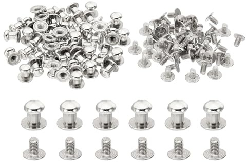 PATIKIL 6 mm Tachuelas para Ropa, 50 Juegos de Tachuelas y Puntas Remaches de Cuero Conos Puntas Botón Cabeza Tornillo de Metal Postes para Manualidades de Cuero, Tono Plateado