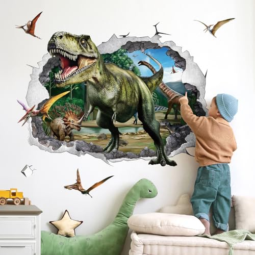 wondever Wandtattoo Dinosaurier 3D XXL Wandaufkleber Dino Groß Wandsticker Wanddeko für Kinderzimmer Jungen Schlafzimmer Spielzimmer