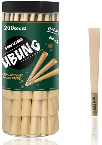 UBUNG Brown Cones 200 Pcs, 11/4 Size Pre Rolled Cones, 84mm Cones Rolling Papers with Tips