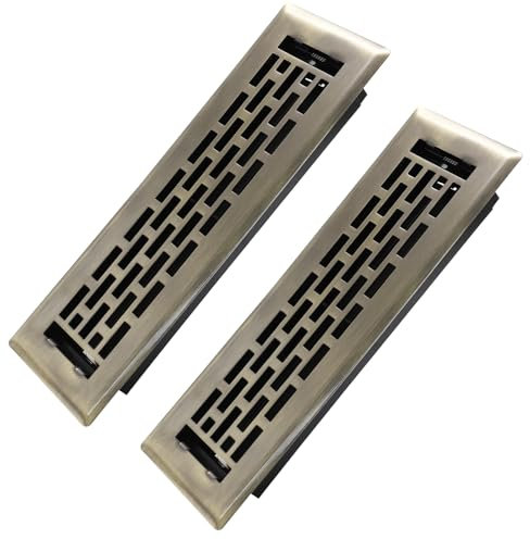 Howeall 2x10 Inches 2 Pack Heavy Duty Walkable Floor Register - Easy Adjust Air Supply Lever Decorative Floor Vent Covers - Boston Design Vent Covers for Home - Antique Brass