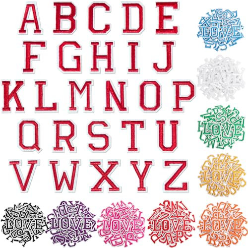 Iron on Letters and Numbers Patches for Clothes DIY Embroidered Patch A-Z, Numbers 0-9 Applique for Clothes Hats Backpacks Jackets Pants DIY Accessories (52pcs-red, Pack of Letter)