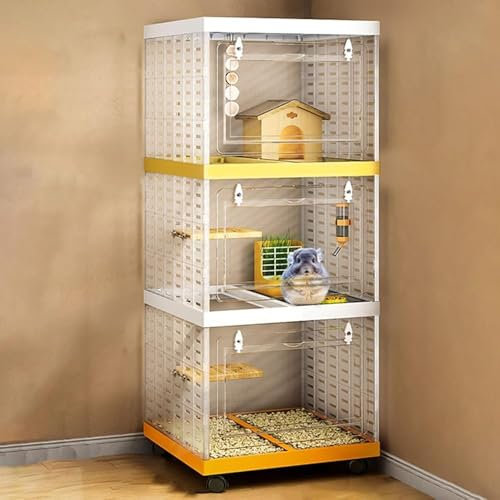 Kaninchenkäfig für den Innenbereich, Chinchilla-Käfig, Meerschweinchenkäfig, transparente Acrylplatte, leicht zu bewegen, für erwachsene Ratten/Frettchen/Chinchillas Kleintierkäfig mit Zubehör